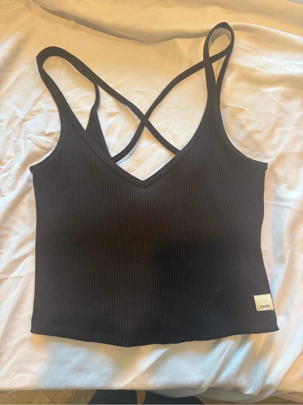 Vuori Black Ribbed Crisscross Camisole